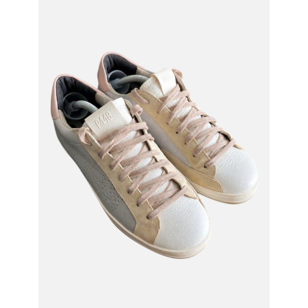 P448 Sneakers 39 White Leather Blush Pink Suede Quiet Luxury Italian Style